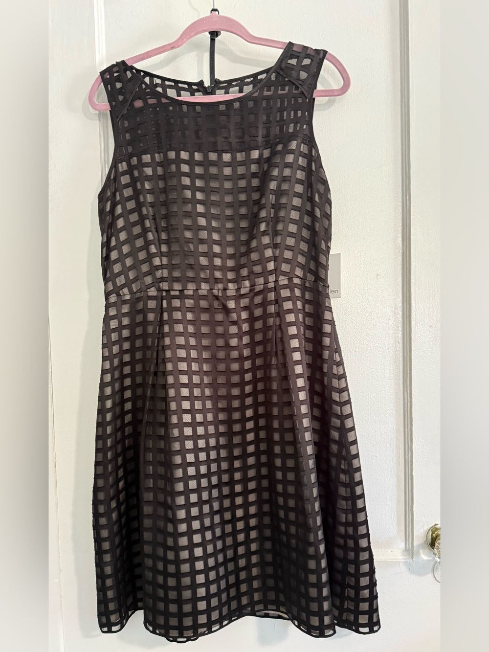 Calvin Klein Classic Black Grid Overlay A-Line Dress